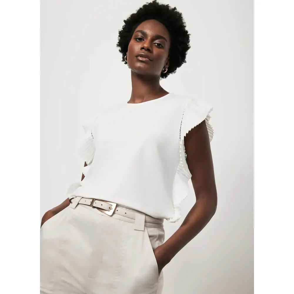 Mint Velvet White Cotton Pleated T Shirt